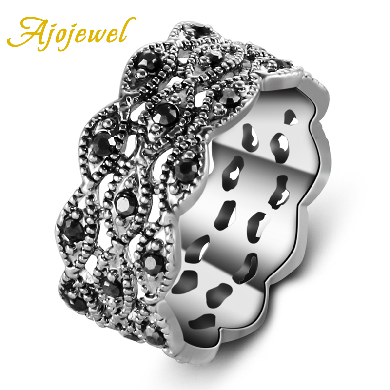 Vintage Items Collection - 女性のためのAjojewel-3レベルのラインストーンリング,黒のバンド,ジュエリーコレクション,ヴィンテージのアイテム