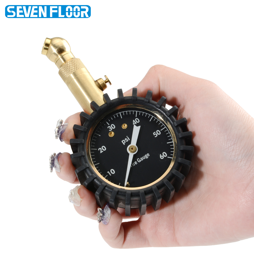 Analog Meter Gauge - 0-60PSI タイヤ空気圧計 2インチダイヤル式機械式銅製ゴムホースエアメーター 車、トラック、バイク用