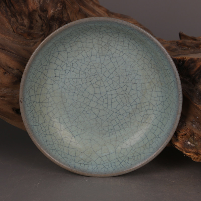 Vintage Collectible Dishes - 宋朝様式の汝窯（ろよう）の青磁ひび割れ釉薬皿 ヴィンテージホームデコレーション コレクターズアイテム