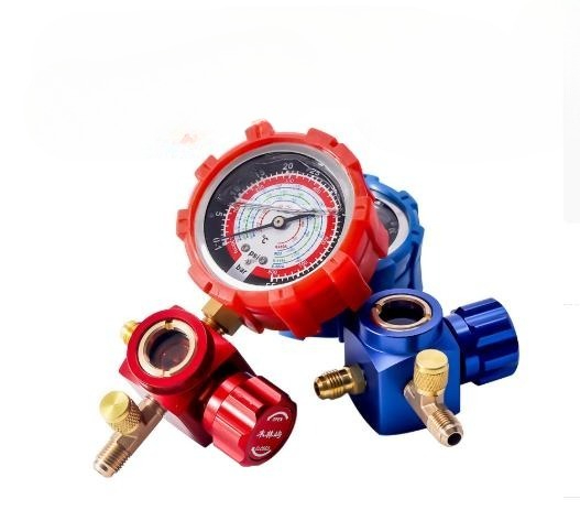 Analog Meter Gauge - 冷媒圧力計バルブ、自動車用エアコン冷媒液オイル補充用高圧・低圧単一計器