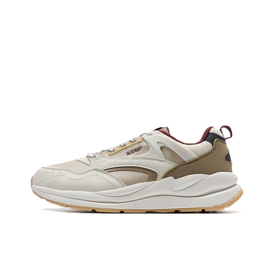 Vintage Collectible Shoes - XTEP ヴィンテージコレクション 80 滑り止め加工、耐摩耗性、ローカット、カジュアルシューズ、メンズ、ベージュ、ブラウン、976419320018